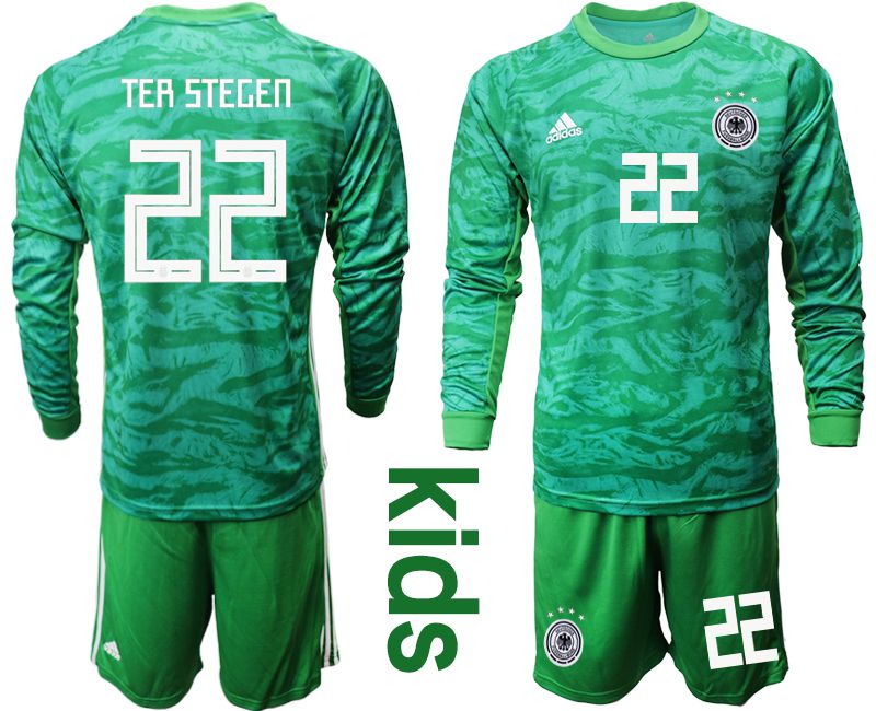Youth 2019-2020 Season National Team Germany green goalkeeper long sleeve #22 Soccer Jersey